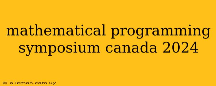 mathematical programming symposium canada 2024