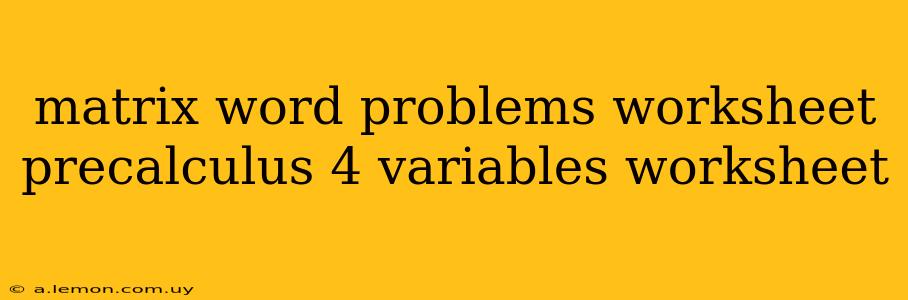 matrix word problems worksheet precalculus 4 variables worksheet